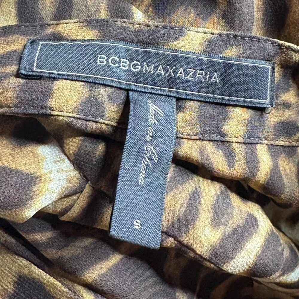 BCBGMAXAZRIA Anderson Leopard Print Sheer 100% Silk Button Front Blouse Shirt S - Picture 7 of 8